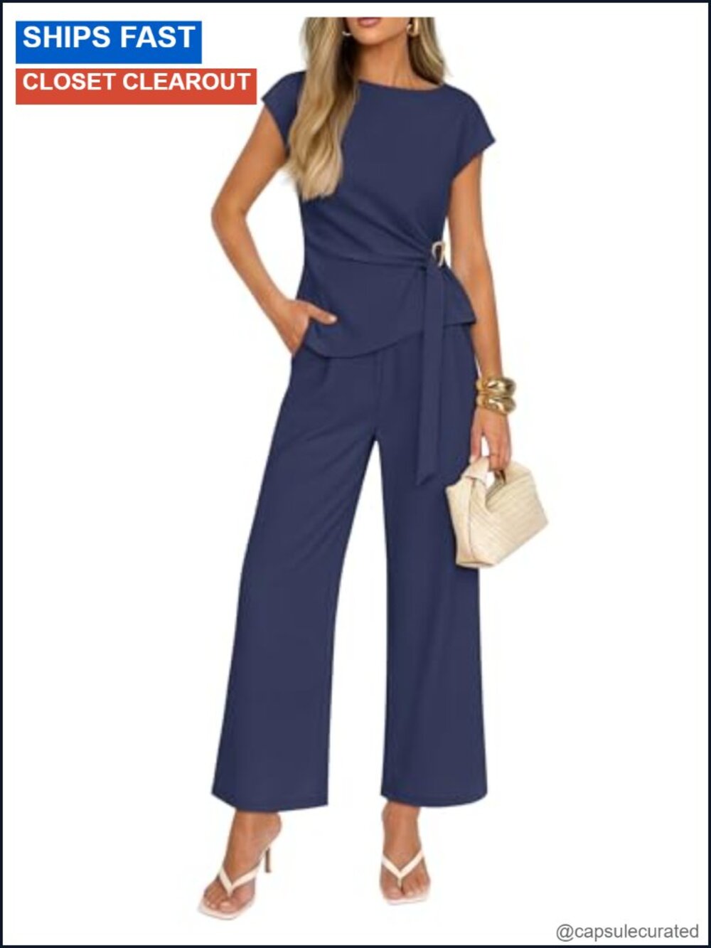Women's 2 Piece Pant Set Short Sleeve Boat Neck Top Wide Leg Pants Casual Work